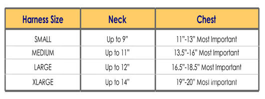 cat harness size chart